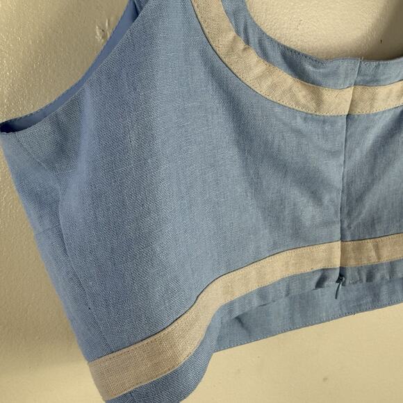 Avec Les Filles Linen‎ Blend Crop Top Blue Tank Sleeveless Size M Spring Summer - Picture 8 of 12